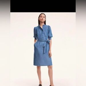 Brooks Brothers  Puff Sleeve Denim Belted Mini Dress In Light Indigio Size 6